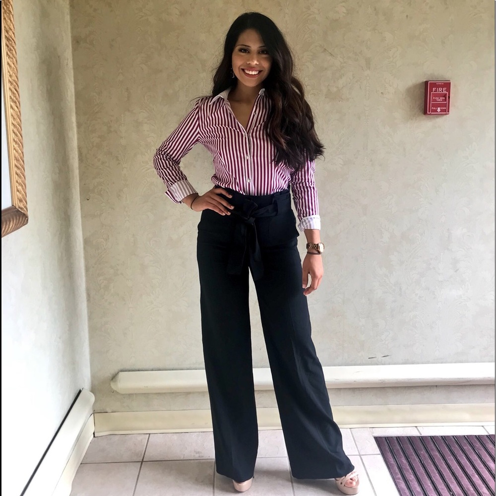 New York and Company striped fuchsia button up